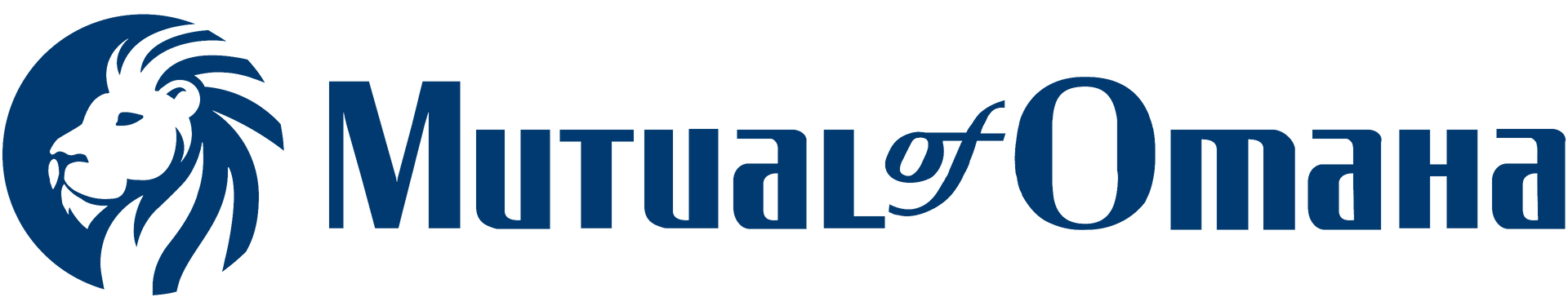Mutual of Omaha logo featuring a blue lion's head in a circle and text.