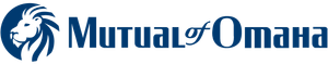 A blue logo for mutual of omaha with a lion on it