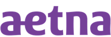The aetna logo is purple and white on a white background.