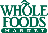Whole Foods Market logo in green text with a leaf above the O