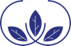 Three blue leaves are in a circle on a white background.