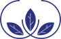 Three blue leaves are in a circle on a white background.