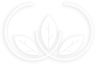 A white logo with three leaves in a circle on a white background.