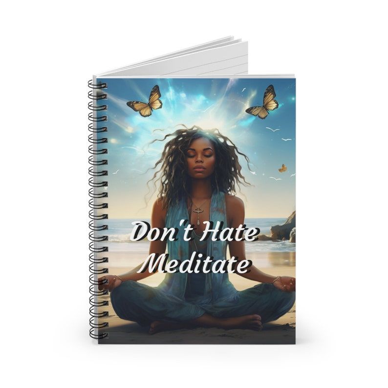 Spiral Notebook - Ruled Line, Black Goddess Meditating on Beach