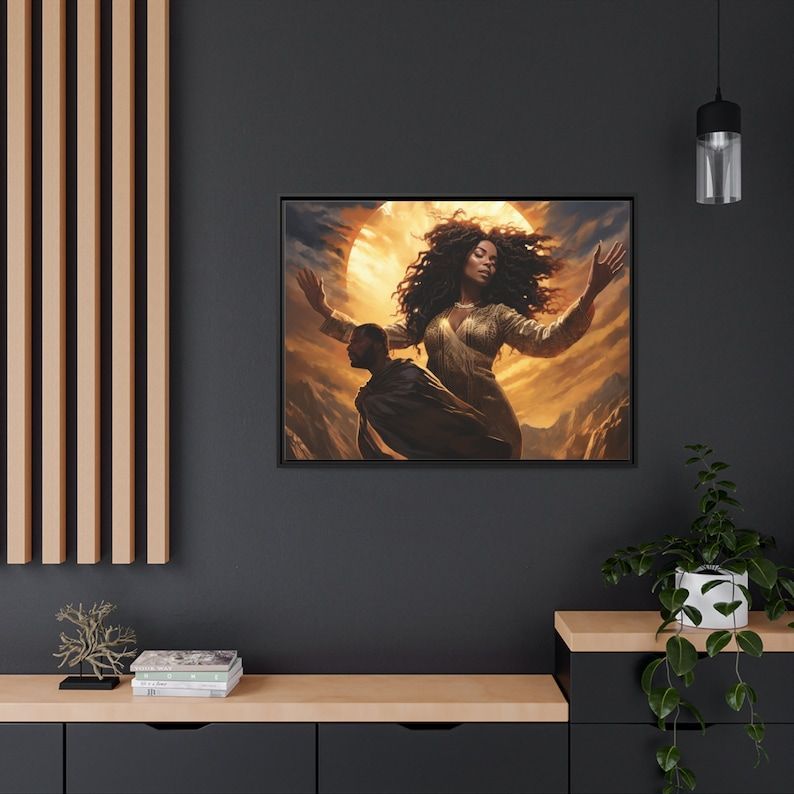 Matte Canvas, Black Frame - Black Queen Covering Her Black King