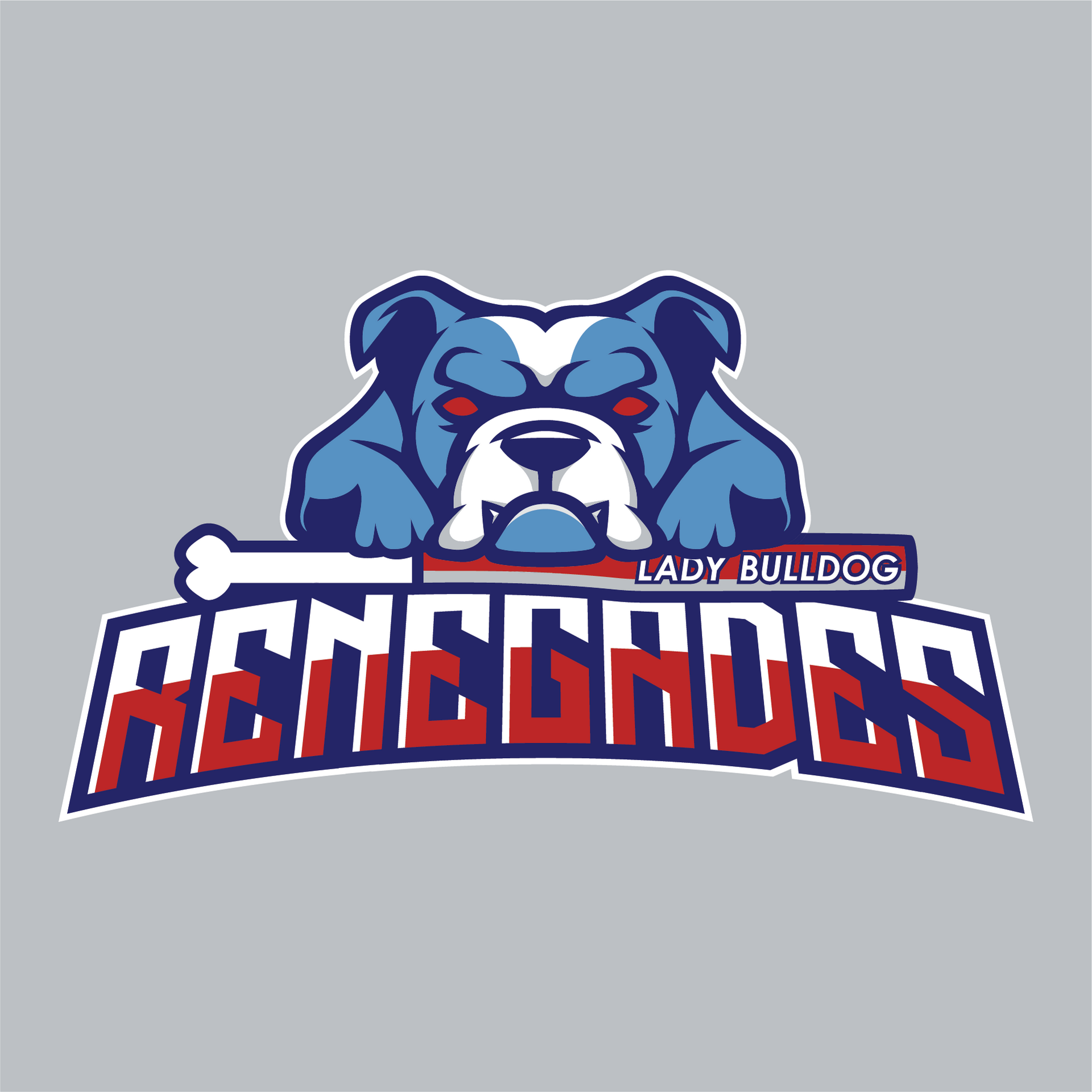 A logo for the renegades with a bulldog and a bone