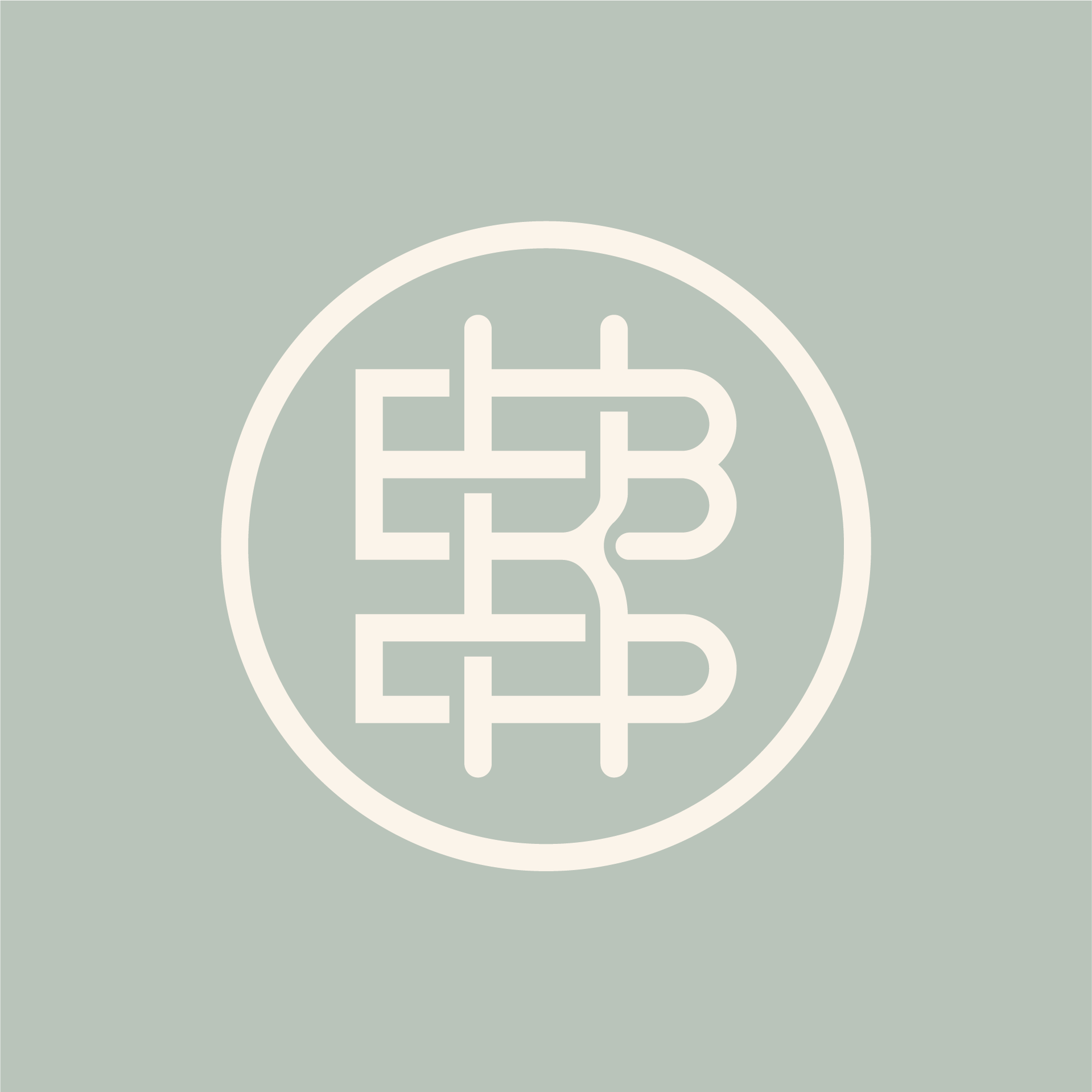 A white logo in a circle on a green background.