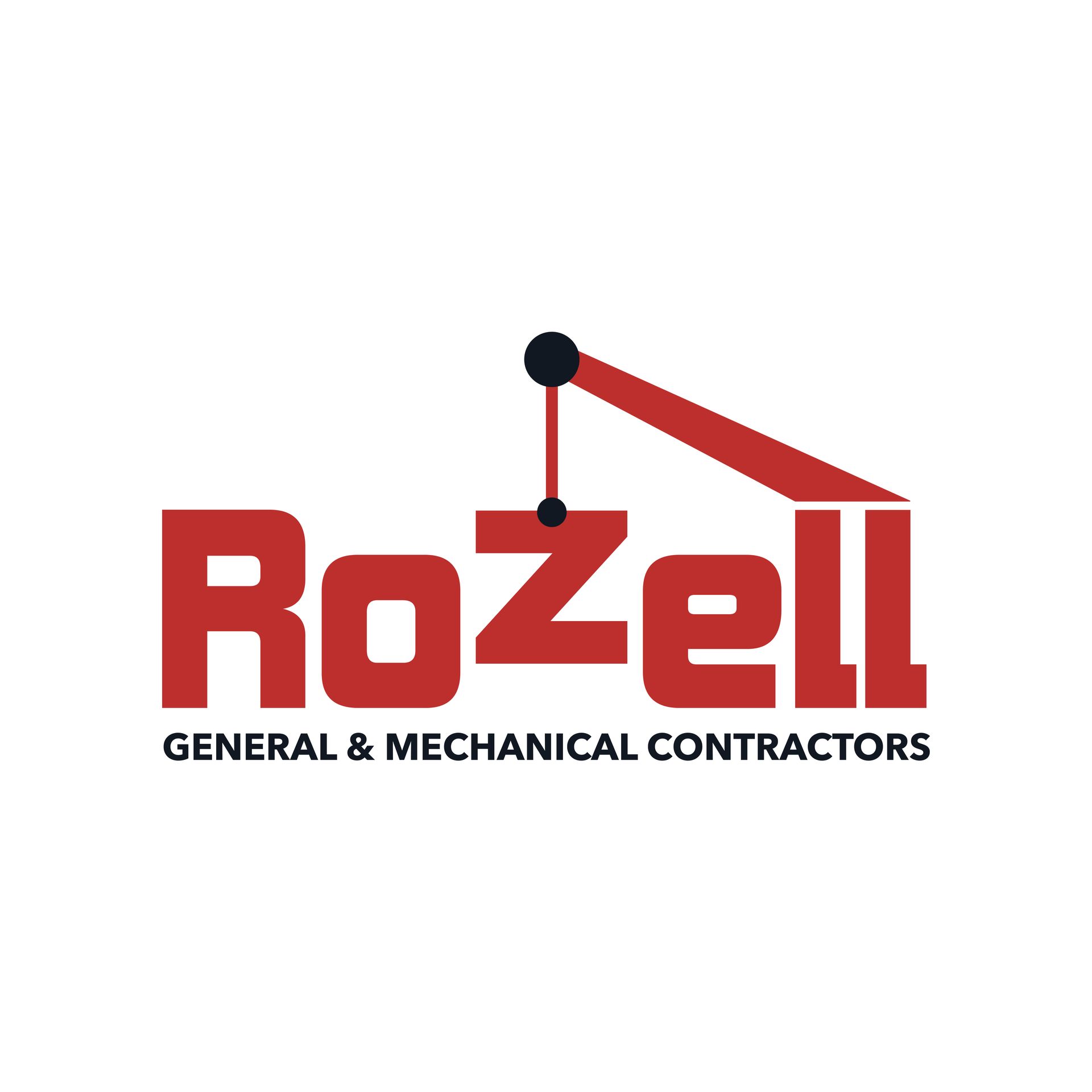 A logo for a company called rozell general and mechanical contractors.