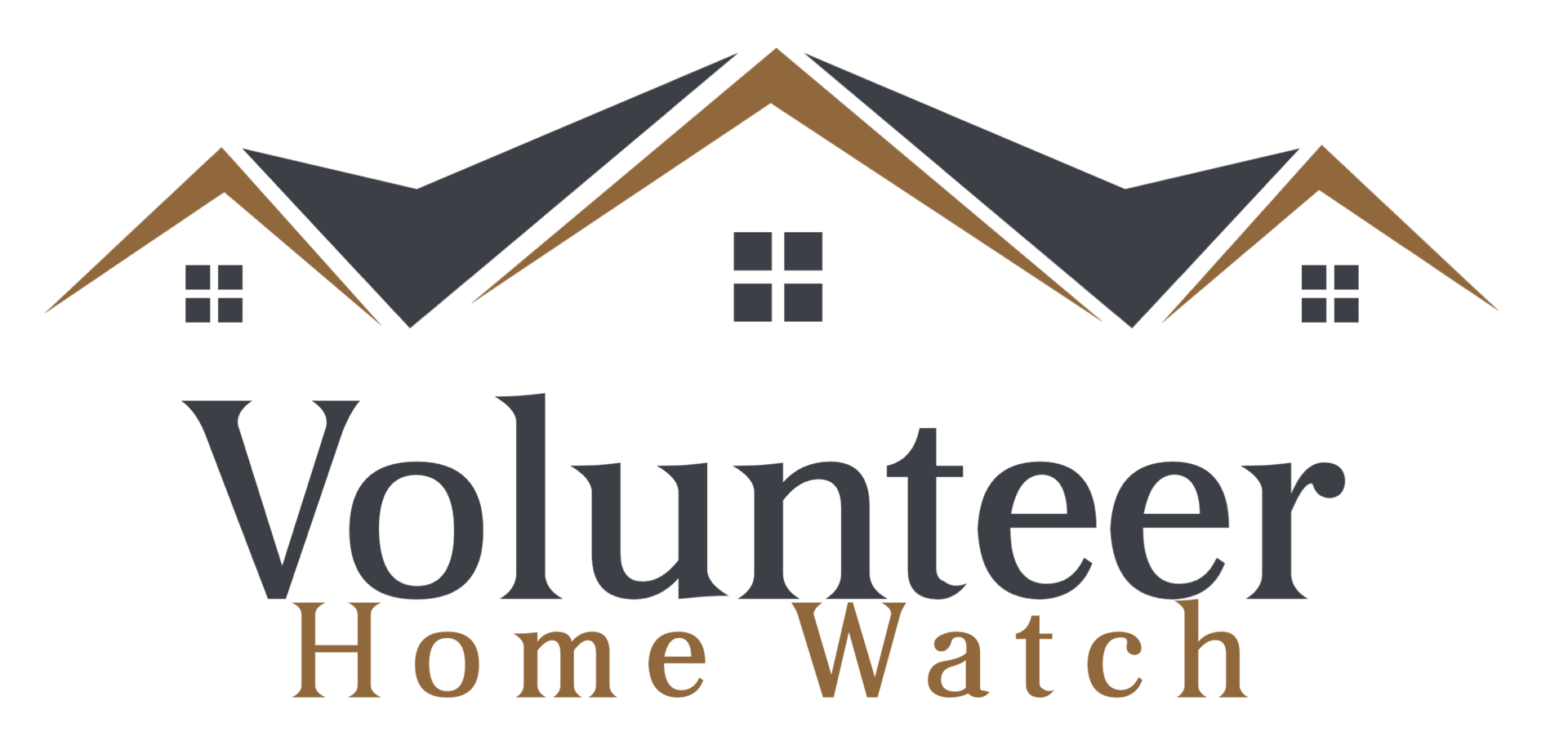 The logo for volunteer home watch shows a house with a mountain in the background.