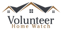 The logo for volunteer home watch shows a house with a mountain in the background.