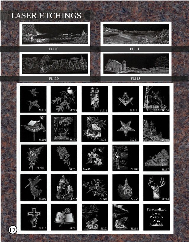 A page of laser etchings with many different designs