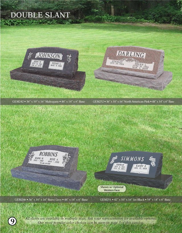 Four graves are sitting on top of each other on a lush green field.