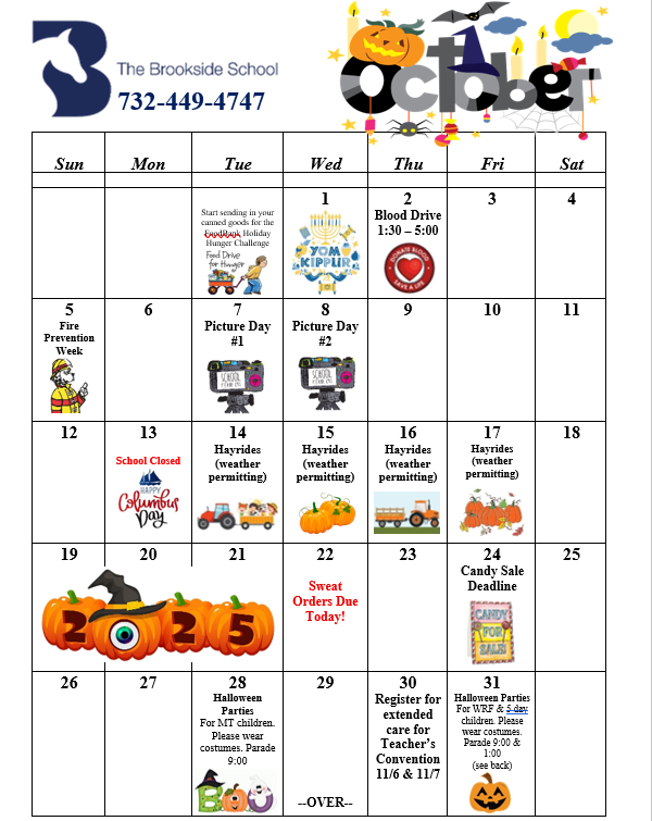 September 2025 calendar with school-themed decorations, dates, and holidays.