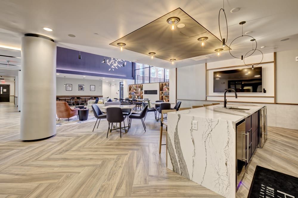 There is a large island in the middle of the room.