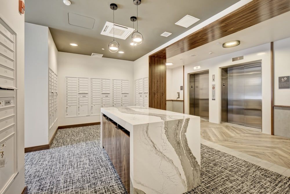 There is a large island in the middle of the room.