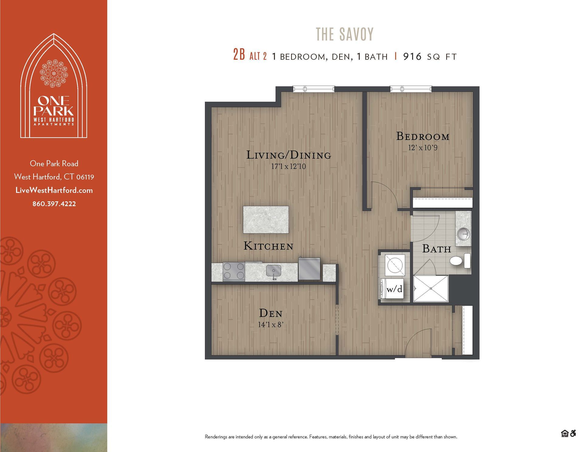 A floor plan for a one bedroom apartment called the savoy