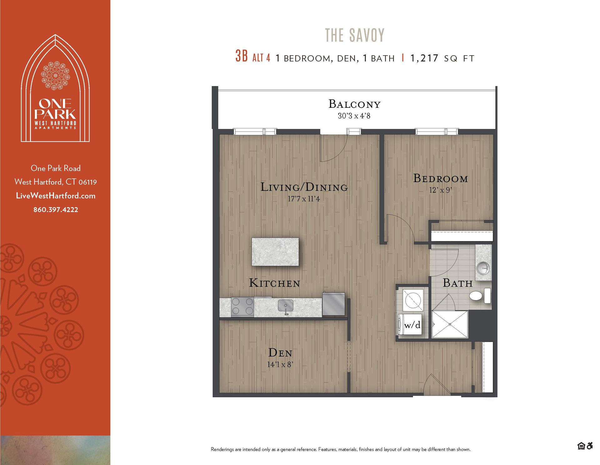 A floor plan of a one bedroom apartment with a balcony