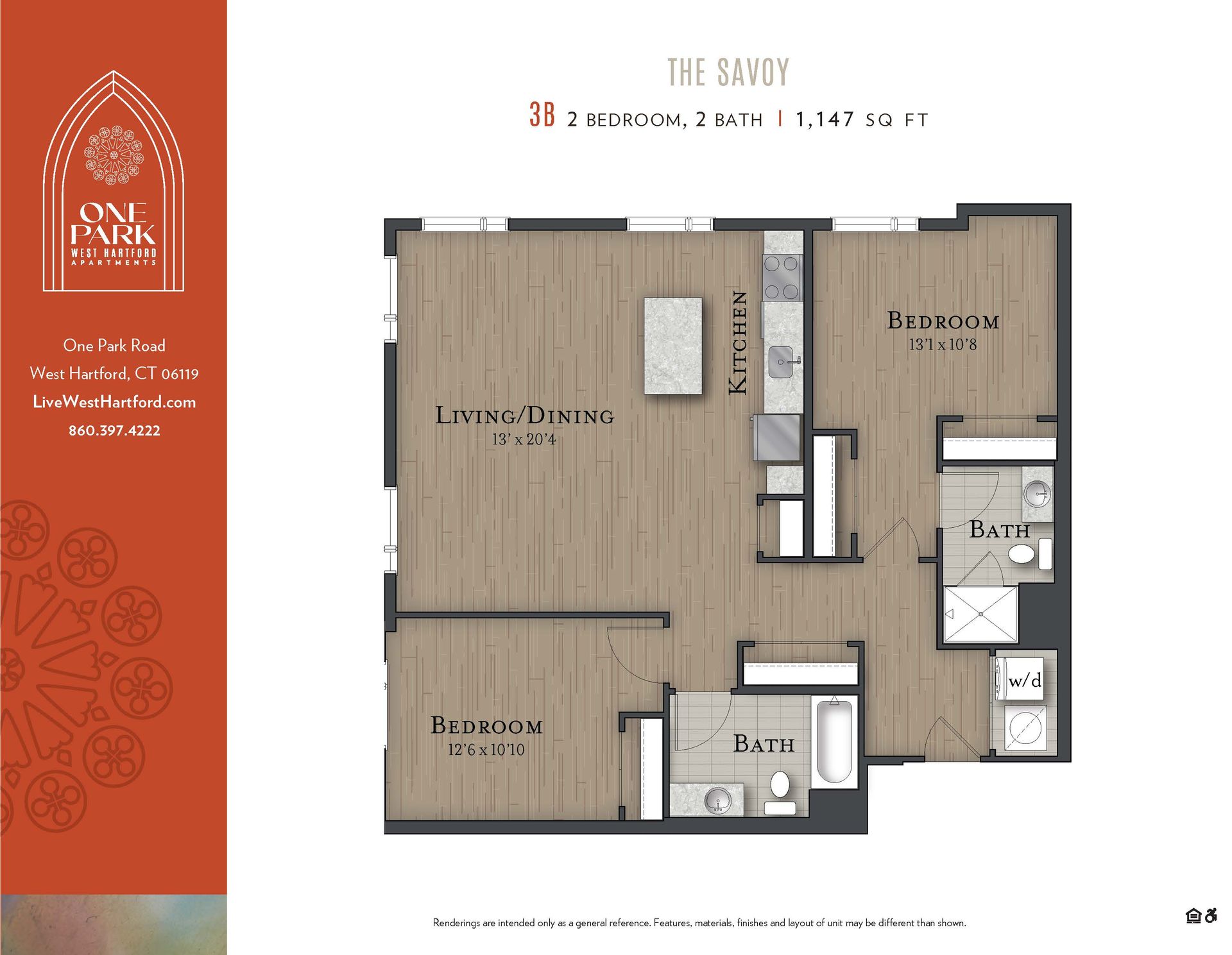 A floor plan for a 2 bedroom apartment called the savoy