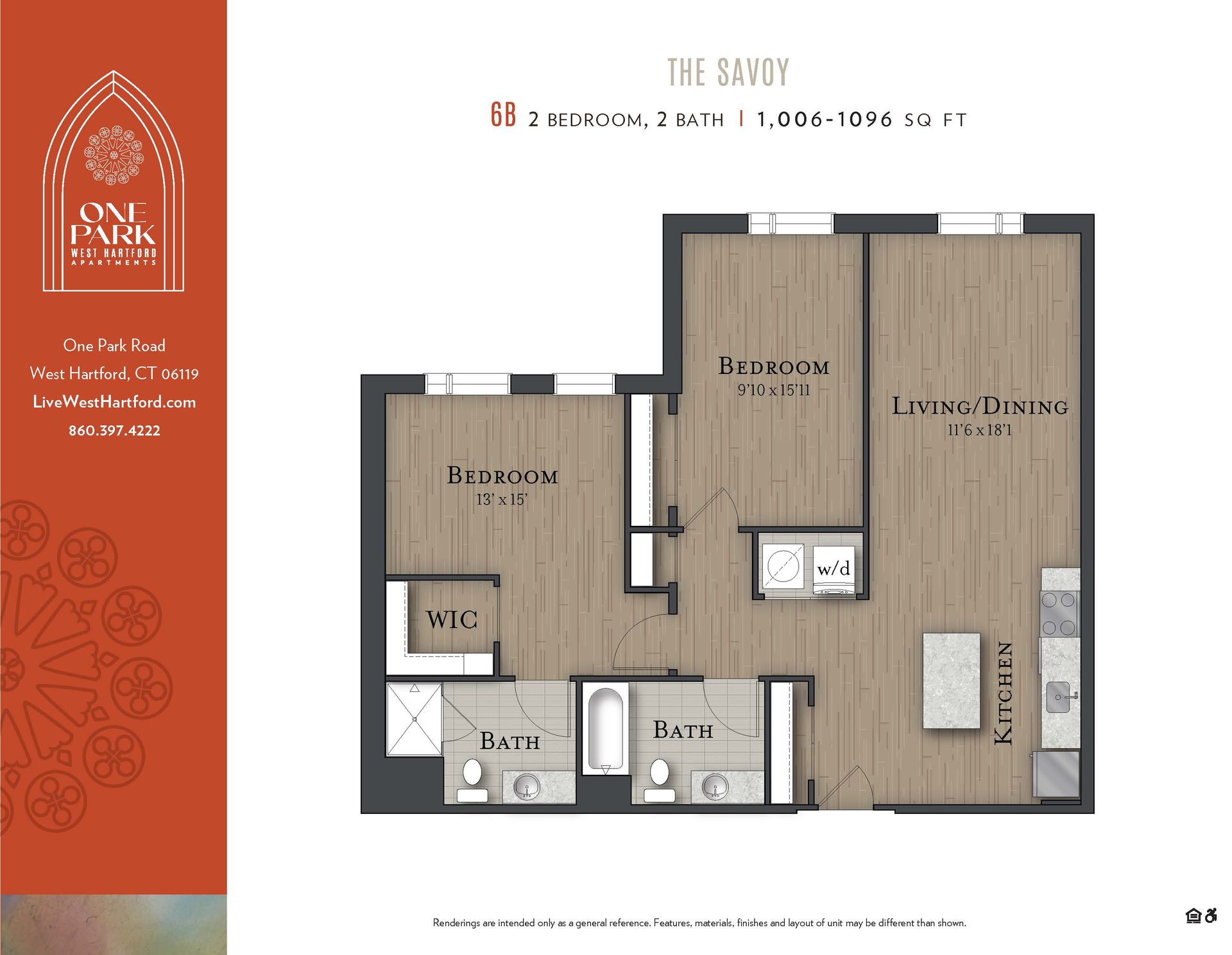 A floor plan for a one bedroom apartment called the savoy