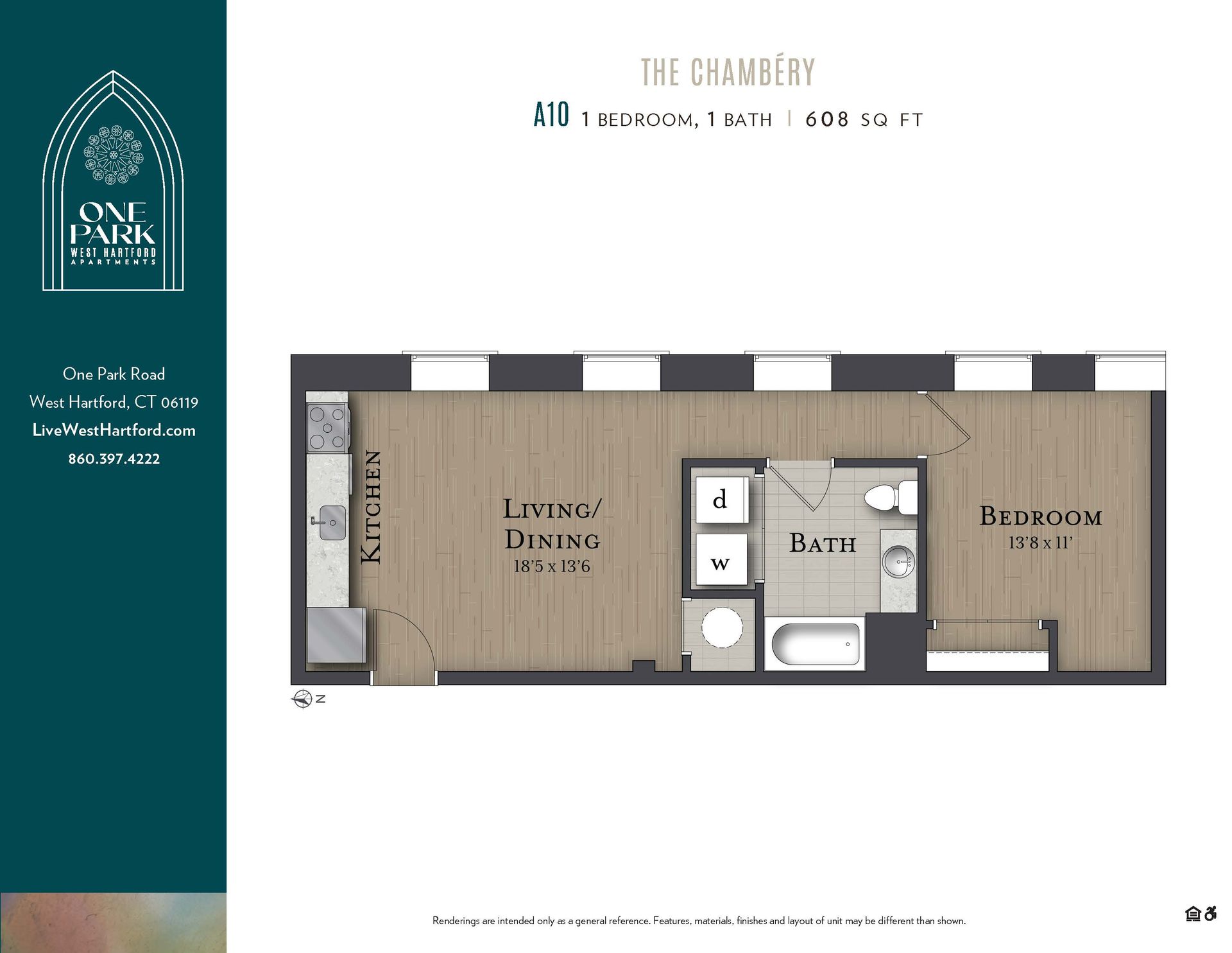 A floor plan of a small apartment called the chambers