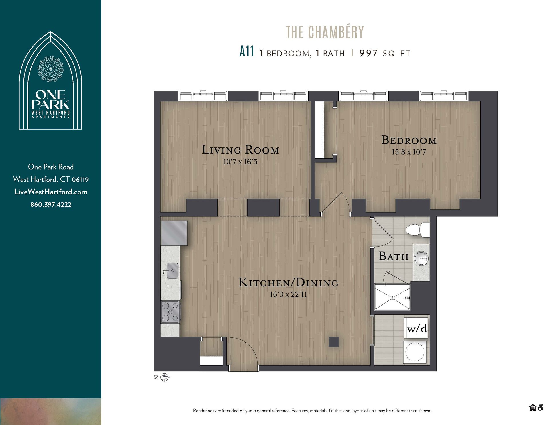 A floor plan for a apartment called the chambers
