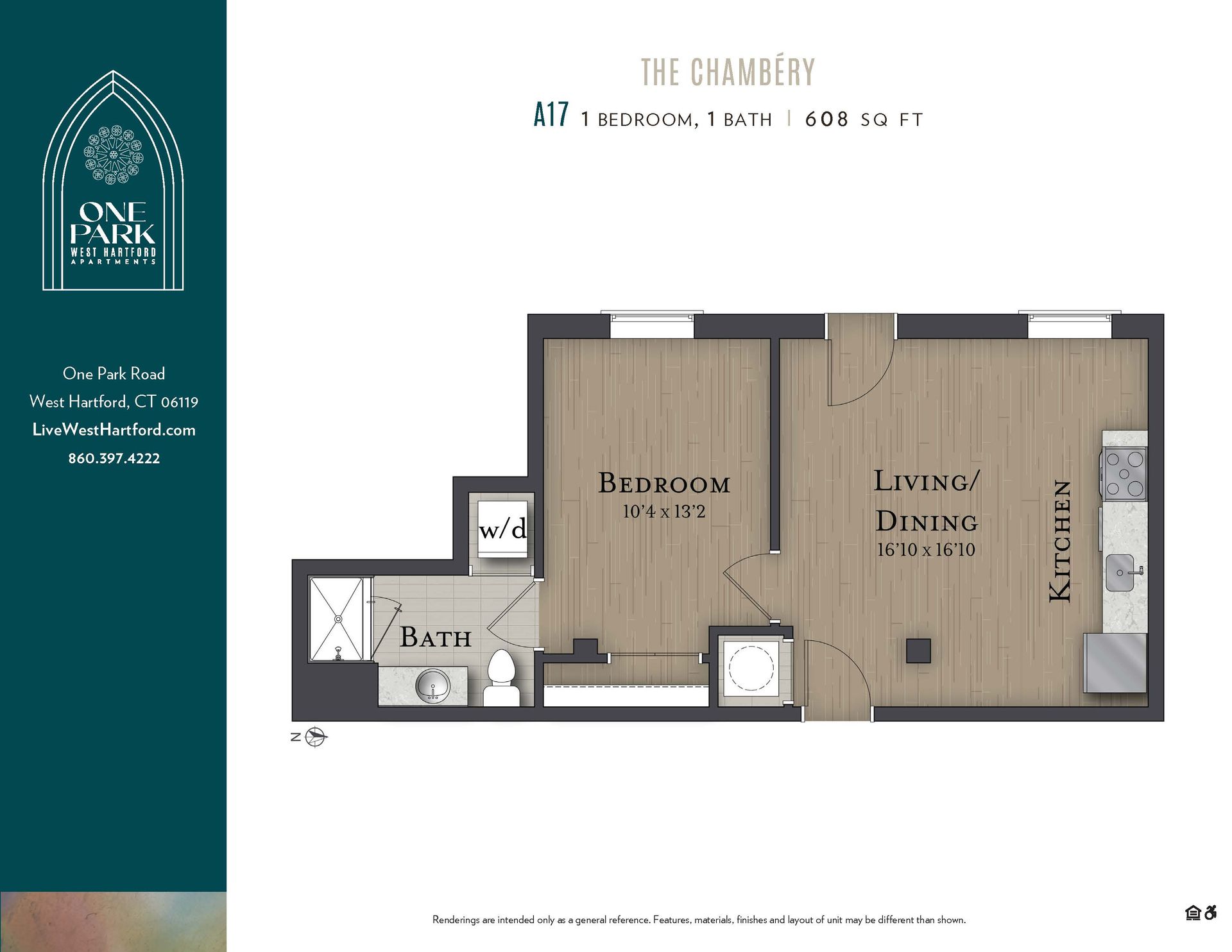 A floor plan of a small apartment with a bedroom , living room , dining room and kitchen.