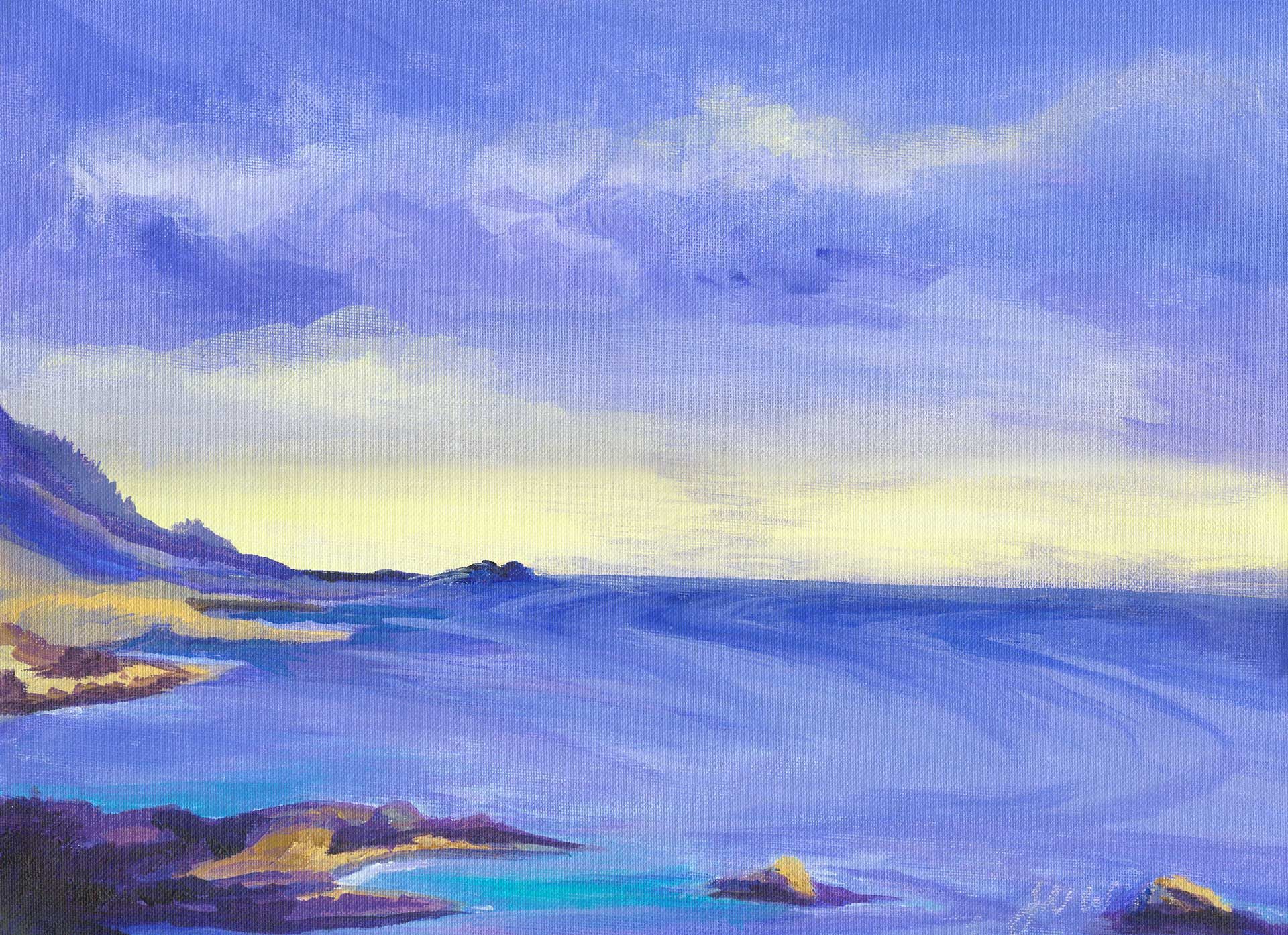 A painting of a sunset over the ocean