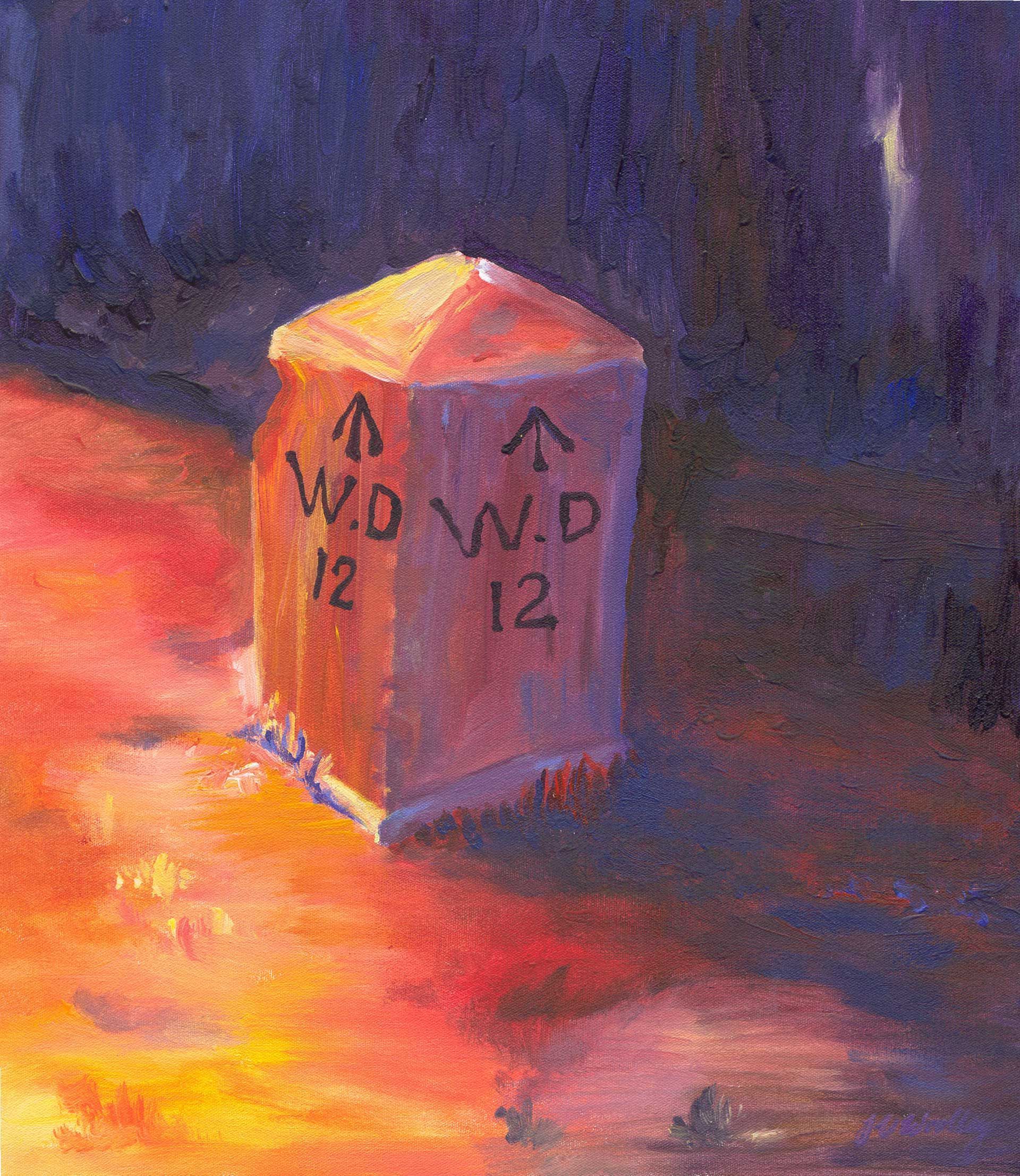 A painting of a milestone on Bermuda's Railway Trail