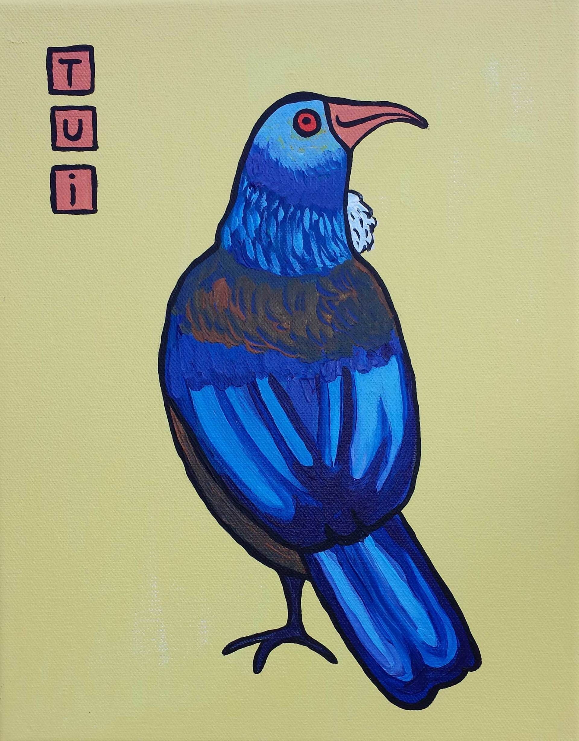 A painting of a Tui bird