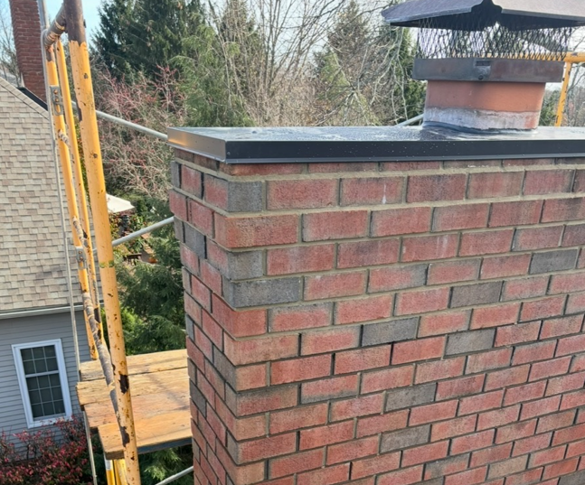 A man is standing on a ladder on top of a roof.