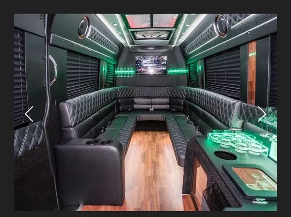 A picture of the inside of a shuttle bus