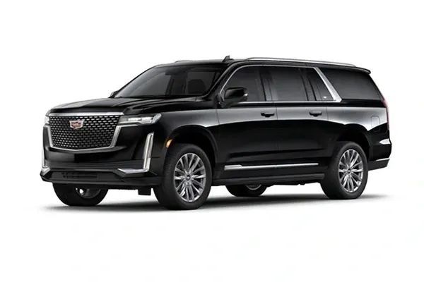 A black cadillac escalade is shown on a white background.