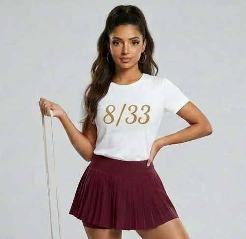 maroon skirt, white shirt, light workout outfit, 8/33