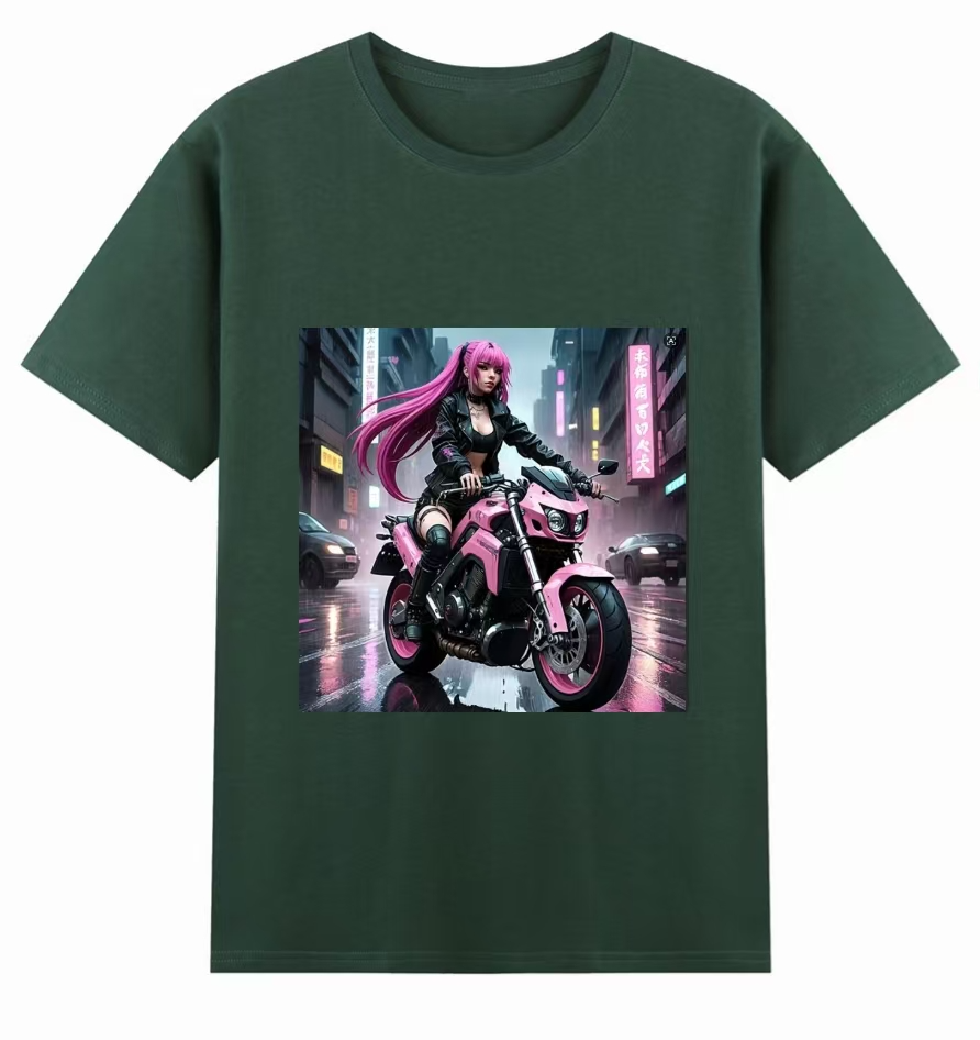 green motorbike chick graphic top front view