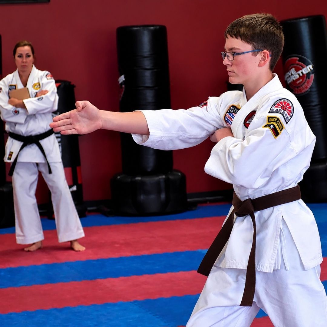 Two people practicing Brazilian Jiu-Jitsu on a mat; one in a black gi, one in a white gi, grappling.