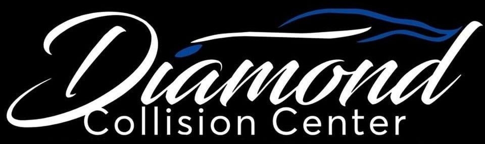 The diamond collision center logo is white on a black background.
