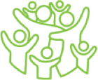 A group of people are standing next to each other with their hands in the air- icon.