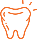 An orange line drawing of a tooth on a white background.