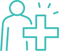 A person is standing next to a medical cross - icon.