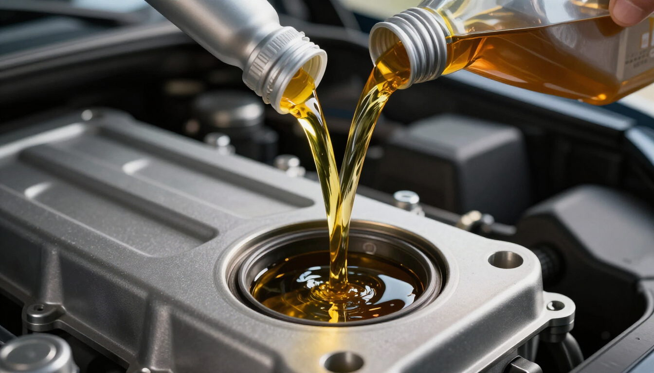 Oil Pouring into Engine