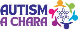 Autism A Chara logo in purple, blue, orange and green with stylized people around a circular puzzle icon