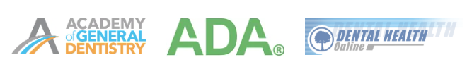 Logos for Academy of General Dentistry, ADA, and Dental Health Alliance.
