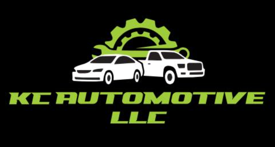 Logo: White car and truck under a green gear and wrench, "KC AUTOMOTIVE LLC" in green on black background.