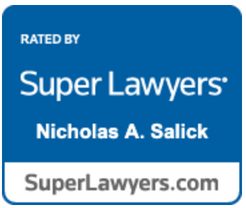 A blue sign that says super lawyers nicholas a. salick