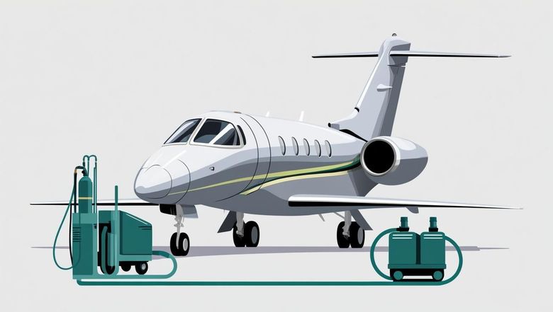 A small private jet is being refuelled at a gas station.