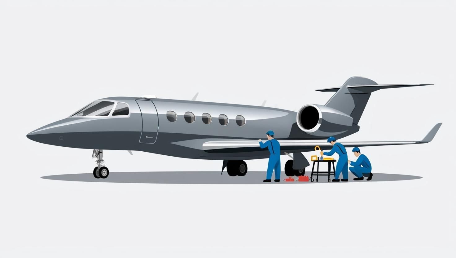 A group of men are working on a private jet.