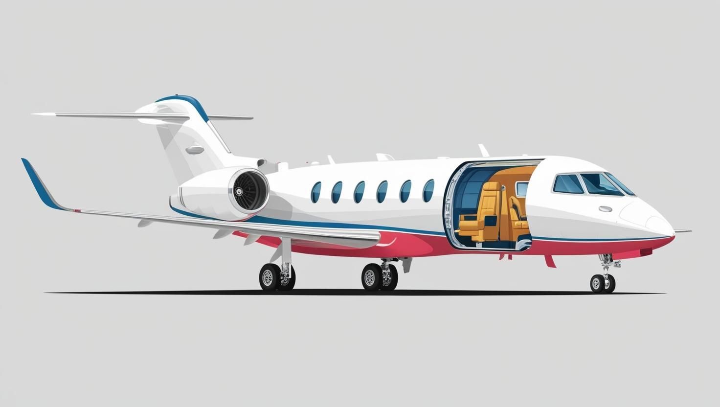 A cartoon illustration of a private jet with the door open.