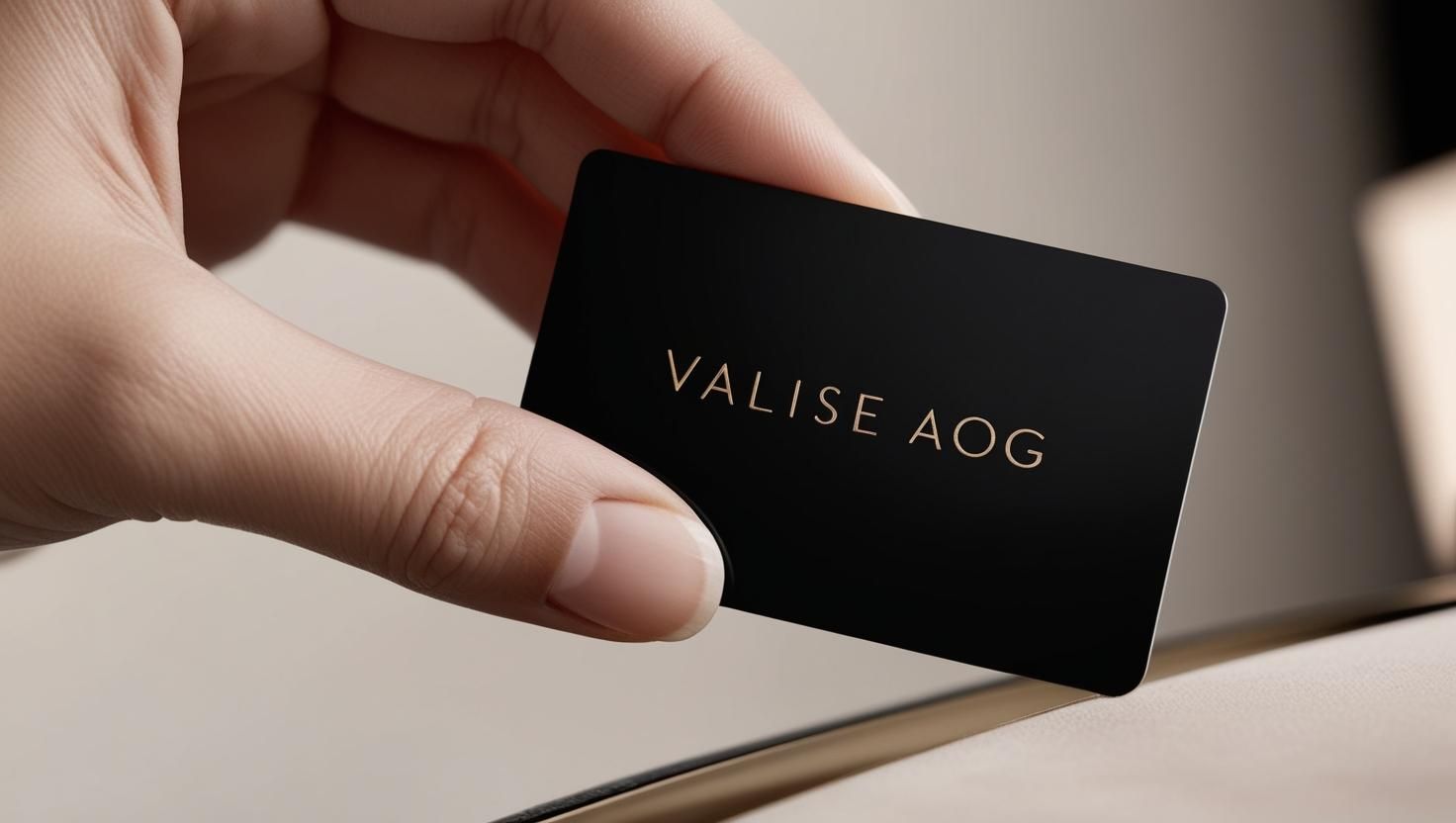 A person is holding a black card that says valise aog