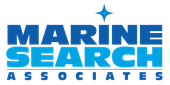 A blue and white logo for marine search associates