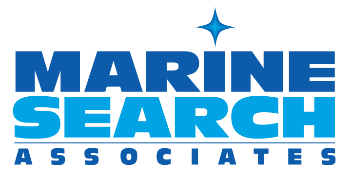 A blue and white logo for marine search associates